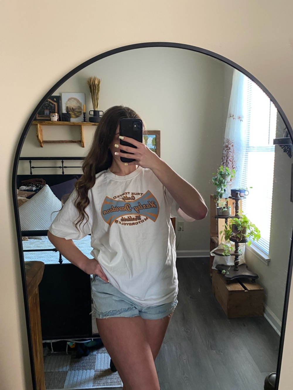 Harley Davidson New York City Vintage White Graphic Tee Grey & Orange Logo — L